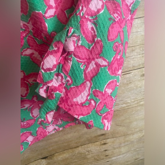 Girls Lilly Pulitzer sz 14 Green Pink Butterfly Floral Shift Dress w/ Pockets - Picture 11 of 11